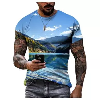 Красивые природные пейзажи мужские футболки повседневные HD 3D принт узор футболка хип-хоп Harajuku личность круглый вырез короткий рукав топ S