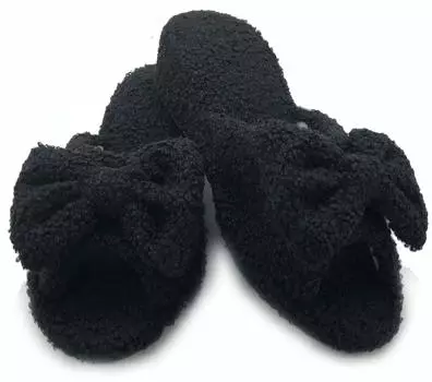 Красивые пушистые черные женские тапочки для посещения на каблуке, для дома, легкие, тихие, стильные, 4 см, ножки, СТИЛЬ, лента, (Для школ, дней,