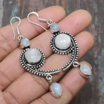 Красивые радужные лунные камни, ювелирные серьги ручной работы из стерлингового серебра 925 пробы 2.56 Inches белый