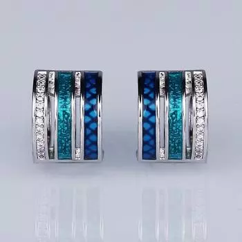 Красивые серьги для женщин, трехрядные геометрические циркониевые серьги с цветной эмалью, шикарные серьги, модные ювелирные изделия ручной работы синий
