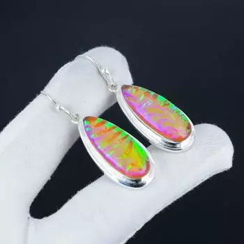 Красивые серьги из розового триплетного огненного опала из стерлингового серебра 925 пробы, серьги-подвески из серебра ручной работы в стиле бохо, подарок на помолвку 2.16 розовый