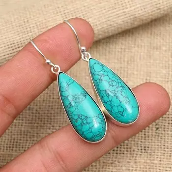 Красивые серьги из стерлингового серебра 925 пробы ручной работы с бирюзовым драгоценным камнем Santa Rosa, ювелирные изделия 1.57 Inches синий