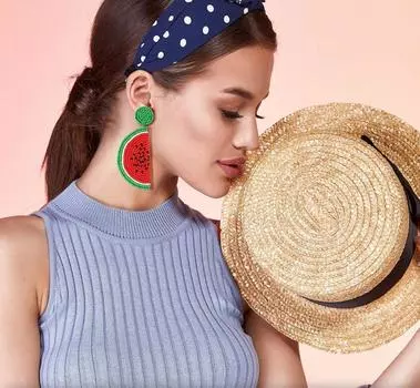 Красивые серьги ручной работы Арбуз L красный