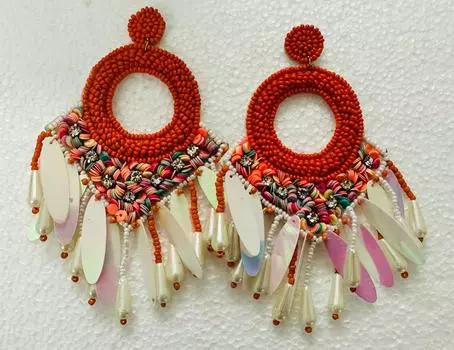 Красивые серьги ручной работы L красный