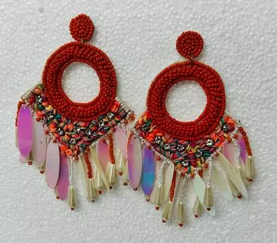 Красивые серьги ручной работы L красный