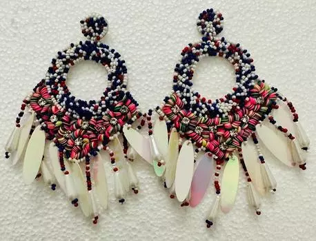 Красивые серьги ручной работы L темно-красного