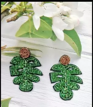 Красивые серьги ручной работы L зелёный/коричневый