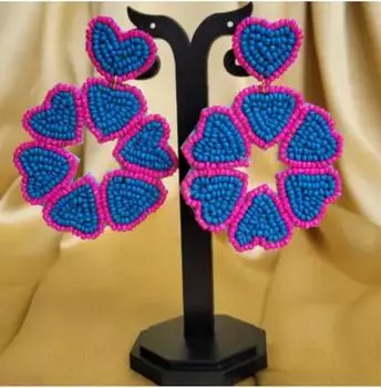 Красивые серьги ручной работы M розовый/синий