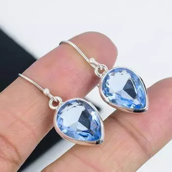 Красивые серьги с аквамариновыми камнями, серьги из стерлингового серебра 925 пробы, серьги-подвески из серебра ручной работы в стиле бохо, подарки на день рождения 1.77 синий