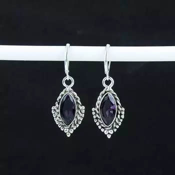 Красивые серьги с аметистовым камнем, серьги из стерлингового серебра 925 пробы, серьги-подвески из серебра ручной работы в стиле бохо, подарок на день рождения для жены 1.77 фиолетовый