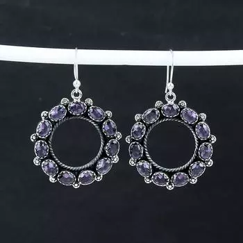 Красивые серьги с аметистовыми камнями, серьги из стерлингового серебра 925 пробы, серьги-подвески из серебра ручной работы в стиле бохо, подарок на помолвку 2.36 фиолетовый