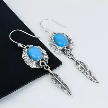 Красивые серьги с бирюзовыми драгоценными камнями, серьги из стерлингового серебра 925 пробы, серьги-подвески ручной работы из серебра в стиле бохо, подарки на День матери 2.75 синий