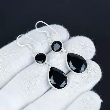 Красивые серьги с драгоценным камнем черной шпинелью, серьги из стерлингового серебра 925 пробы, серьги-подвески ручной работы в стиле бохо, серебряные украшения, подарок для нее 7 Cm чёрный