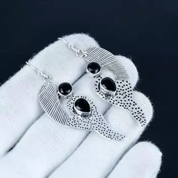 Красивые серьги с драгоценным камнем черной шпинели, серьги из стерлингового серебра 925 пробы, серьги-подвески ручной работы в стиле бохо, серебряные украшения, подарок на День святого Валентина 7 Cm чёрный