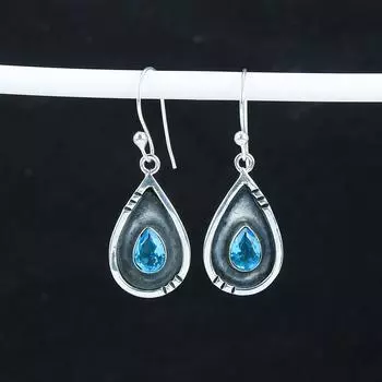 Красивые серьги с драгоценными камнями из голубого топаза, серьги из стерлингового серебра 925 пробы, серьги-подвески ручной работы в стиле бохо, подарок на Пасху 1.77 синий