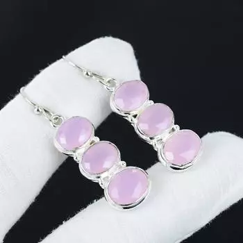 Красивые серьги с драгоценными камнями из розового кварца, серьги из стерлингового серебра 925 пробы, серьги-подвески ручной работы в стиле бохо из серебра, подарок на помолвку 2.36 розовый