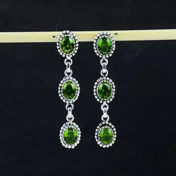 Красивые серьги с драгоценными камнями перидот, серьги из стерлингового серебра 925 пробы, серьги-подвески ручной работы в стиле бохо из серебра, подарок на День благодарения 2.75 зелёный