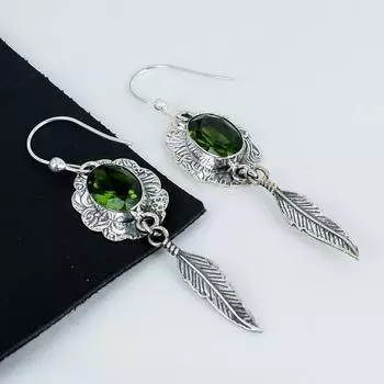 Красивые серьги с драгоценными камнями перидот, серьги из стерлингового серебра 925 пробы, серьги-подвески ручной работы в стиле бохо из серебра, подарок на день рождения для жены 2.75 зелёный