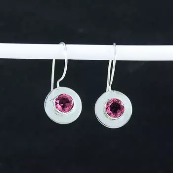 Красивые серьги с драгоценными камнями рубеллит, серьги из стерлингового серебра 925 пробы, серьги-подвески ручной работы в стиле бохо из серебра, подарок жене из ваты 1.37 розовый