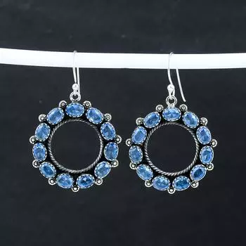 Красивые серьги с драгоценными камнями Siwss Blue Topaz, серьги из стерлингового серебра 925 пробы, серьги-подвески из серебра ручной работы в стиле бохо, подарок из ваты 2.36 синий