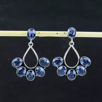 Красивые серьги с драгоценными камнями танзанит, серьги из стерлингового серебра 925 пробы, серьги-подвески ручной работы в стиле бохо из серебра, подарок на годовщину 2.36 синий