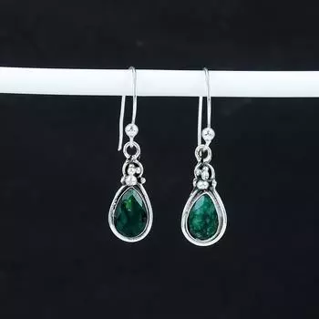 Красивые серьги с изумрудными камнями, серьги из стерлингового серебра 925 пробы, серьги-подвески из серебра ручной работы в стиле бохо, подарочный наряд для вечеринки 1.77 зелёный