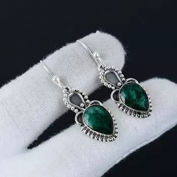 Красивые серьги с изумрудными камнями, серьги из стерлингового серебра 925 пробы, серьги-подвески из серебра ручной работы в стиле бохо, подарки из ваты 1.96 зелёный
