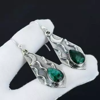 Красивые серьги с изумрудными камнями, серьги из стерлингового серебра 925 пробы, серьги-подвески из серебра ручной работы в стиле бохо, праздничные наряды, подарки, любовь 2.55 зелёный
