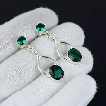 Красивые серьги с изумрудом, зеленым апатитом, серьги из стерлингового серебра 925 пробы, серьги-подвески из серебра ручной работы в стиле бохо, подарки из ваты 1.96 зелёный
