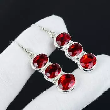Красивые серьги с красным гранатом, серьги из стерлингового серебра 925 пробы, серьги-подвески из серебра ручной работы в стиле бохо, подарок на помолвку 2.36 красный
