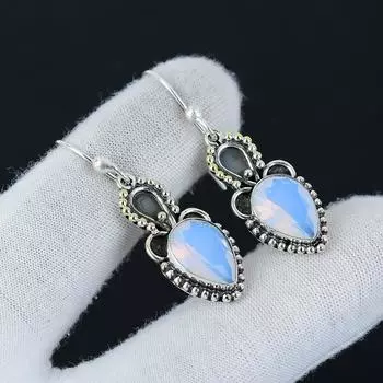 Красивые серьги с молочным опалом, серьги из стерлингового серебра 925 пробы, серьги-подвески из серебра ручной работы в стиле бохо, подарки для нее 1.96 белый