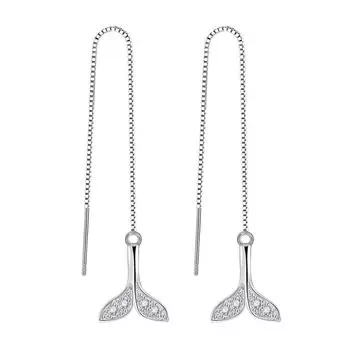 Красивые серьги с рыбьим хвостом, слегка инкрустированные цирконием, темпераментные, средние и длинные, модные серьги