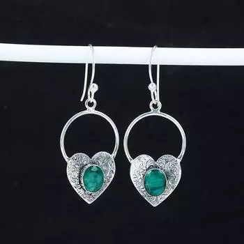 Красивые серьги в форме сердца с изумрудными камнями, серьги из стерлингового серебра 925 пробы, серьги-подвески ручной работы в стиле бохо из серебра, подарок на День матери 1.77 зелёный