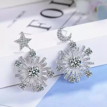 Красивые серьги Звезда и Луна Двойные серьги Цирконий Серьги Женские модные серьги-гвоздики в форме звезды Элегантные темпераментные украшения для банкета