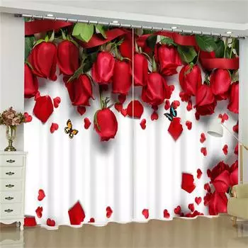 Красивые шторы с красными розами, занавески для домашнего декора для пары, 2-панельные шторы для гостиной и спальни, солнцезащитные шторы 50W130H(CM)X2PCS&Grommet Top