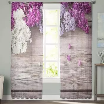 Красивые сиреневые деревянные прозрачные шторы для спальни, вуаль, занавеска для гостиной, окна, прозрачные шторы для кухни, тюлевые шторы 135W x 114H(cm)