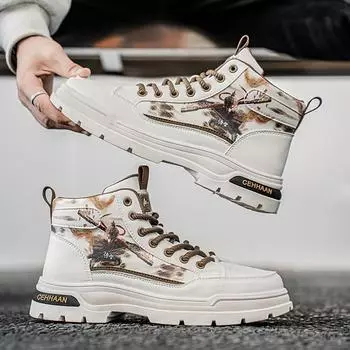 Красивые стильные мужские высокие рабочие ботинки для ходьбы на осень-зиму и весну, мужские студенческие высокие ботинки для скейтбординга 38 белый/чёрный