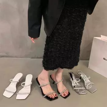 Красивые тапочки, женская летняя одежда 2024, новая мода, вечерние туфли на высоком каблуке, классные тапочки, сандалии в стиле феи со стразами 34