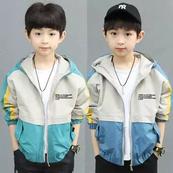 Красивые толстовки с капюшоном для мальчиков-подростков, модное пальто в стиле сращивания для детей 3-12 лет, детская ветровка, куртка 160cm синий