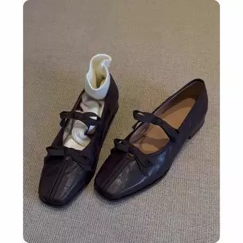 Красивые туфли-балетки на мягкой подошве для женщин с юбками, ретро туфли Мэри Джейн с бантом, балетки 35 чёрный