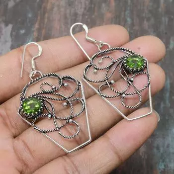 Красивые ювелирные серьги ручной работы из стерлингового серебра 925 пробы с драгоценным камнем перидот 2.36 Inches синий