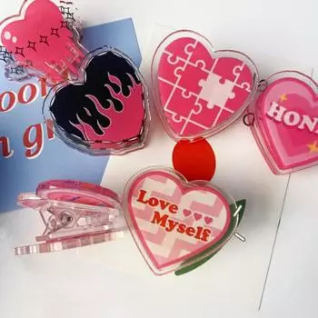 Красивые весенние зажимы для девочек, пластиковые папки для файлов в форме сердца, офисные универсальные зажимы, школьные канцелярские принадлежности