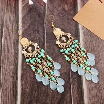 Красивые висячие серьги, антиаллергенные бусины, изысканные светло-синий