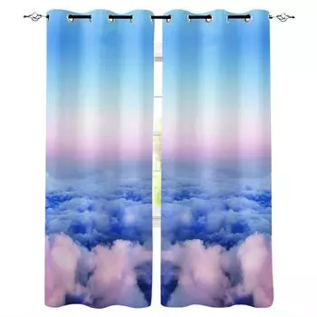 Красивые затемняющие шторы с изображением облаков и неба для детей, декор для дома, спальни, гостиной, высокие затемняющие шторы для окон W135 x H60cm
