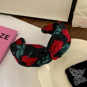 Красивые женские повязки на голову из ткани с принтом роз, с широким краем и узлом-крестом сверху, для леди и девочек, повседневные, для вечеринок