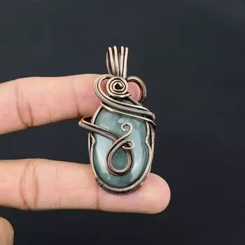 Красивый Аквамарин Драгоценный Камень Ювелирные Изделия Ручной Работы Подвеска Из Чистой Медной Проволоки 2.40 Inches синий