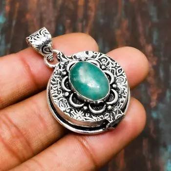 Красивый амазонит, ювелирные изделия ручной работы из стерлингового серебра 925 пробы 2.08 Inches зелёный