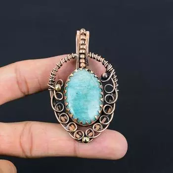 Красивый амазонитовый драгоценный камень ручной работы из чистой медной проволоки, обернутый кулоном, ювелирные изделия 2.83 Inches синий