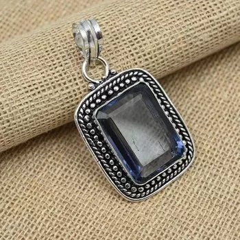 Красивый аметистовый драгоценный камень 925 Твердый стерлинговый серебристый ювелирный дизайнерский кулон 1.77 Inches фиолетовый