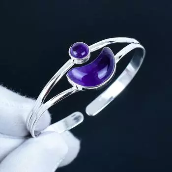 Красивый аметистовый драгоценный камень, браслет-манжета ручной работы, браслет-манжета из стерлингового серебра 925 пробы, аметистовый браслет для жены, унисекс-браслет, подарок на День святого Валентина 7 фиолетовый